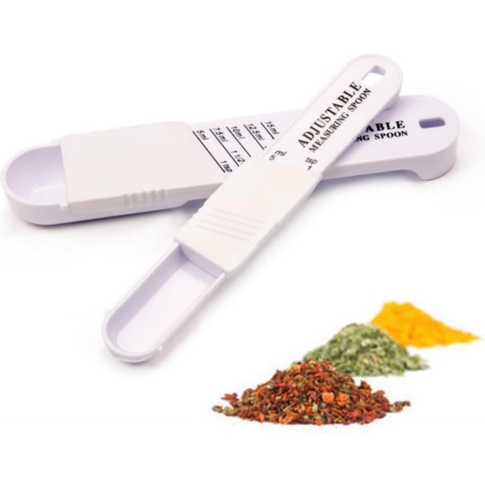 💞 New Set of 2 White Adjustable Measuring Spoons for Cooking & Baking